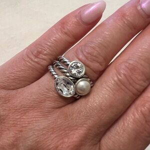 Brighton Stackable 3 Ring Set - Pearl and Rhinestone